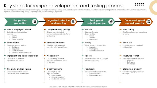 Key steps for recipe development and testing