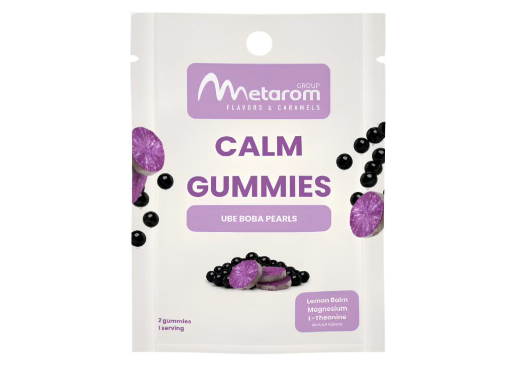 Metarom USA Calm Gummies package featuring Ube Boba Pearls functional gummies.